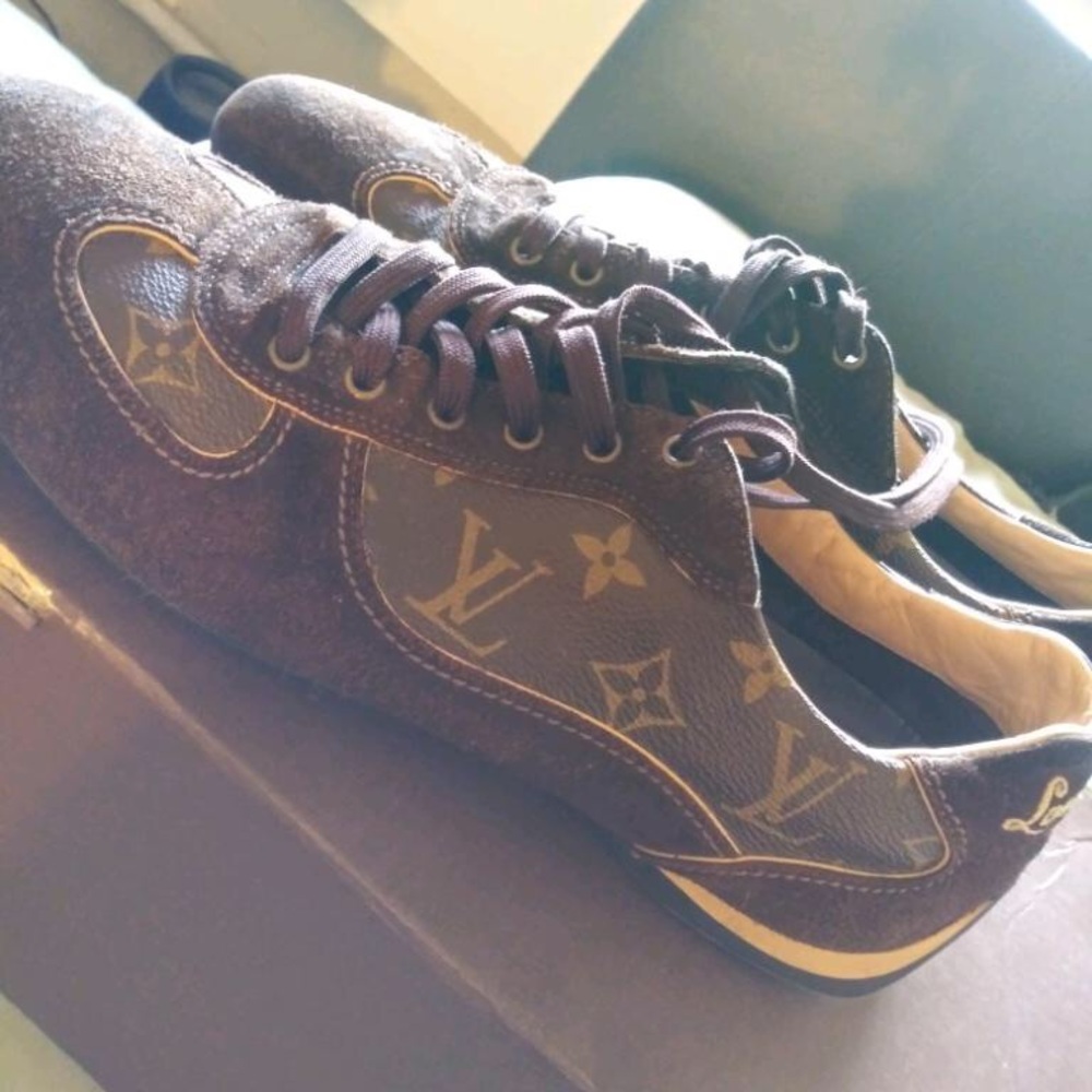 Brown Suede and Monogram Canvas Energie Sneakers